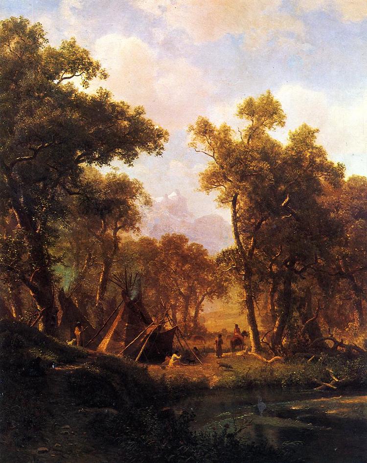 Albert Bierstadt Painting Indian Encampment, Shoshone Village - Click Image to Close